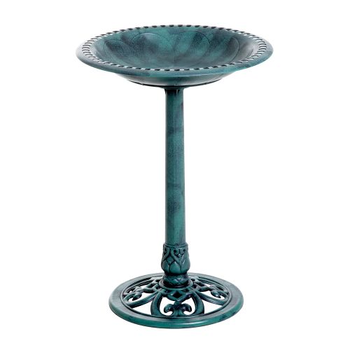 Outsunny Garden Bird Bath Outdoor Decrative Garden Feeder Stand with Scallop like Pattern, Time Worn Finish, 50cm, Green