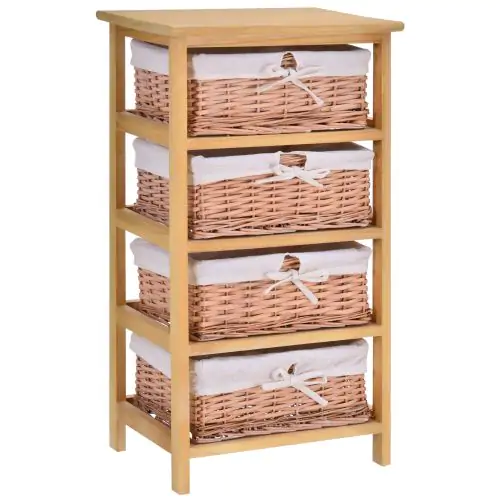  Wicker 4-Tier Storage Basket Shelf Brown