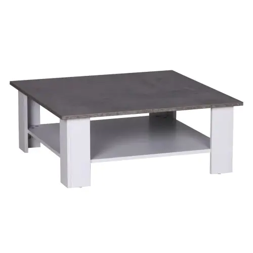  2 Tier Vintage Coffee Table, 80W x 80D x 31.5Hcm-Cement/white