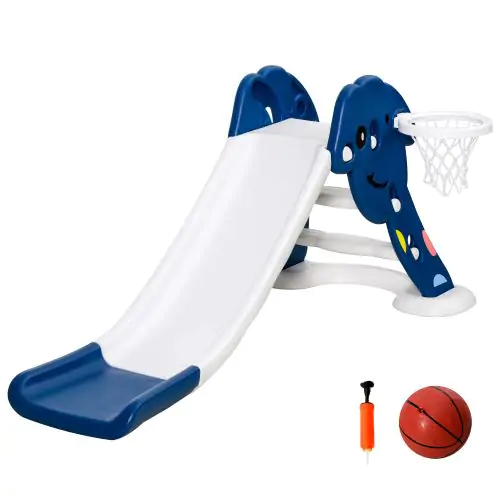  Toddlers 2-in-1 HDPE Slide w/ Basketball Hoop