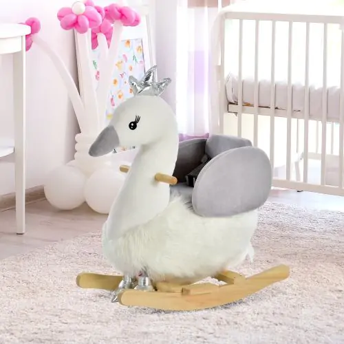  Toddlers Swan Plush Rocking Ride On w/ Sound White/Grey