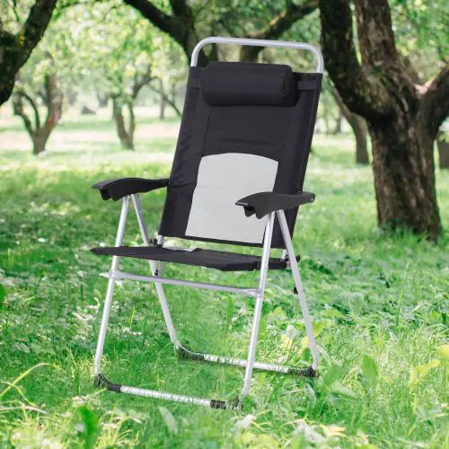  Metal Frame 3-Position Adjustable Outdoor Garden Chair w/ Headrest Black