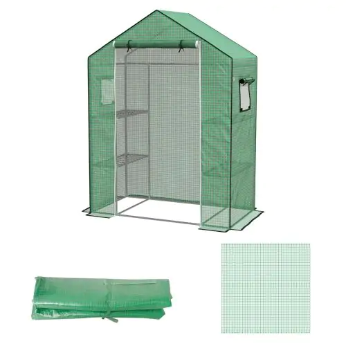 Outsunny Greenhouse Cover Replacement Walk-in PE Hot House Cover with Roll-up Door and Windows, 140 x 73 x 190cm, Green