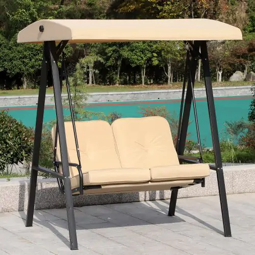 Outsunny 2-Seater Swing Chair Hammock Cushioned Bench Seat-Beige/Black