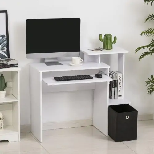  Particle Board Multi-Tier Computer Desk White