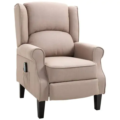  Linen Heated Reclining Massage Armchair w/ Footrest Beige