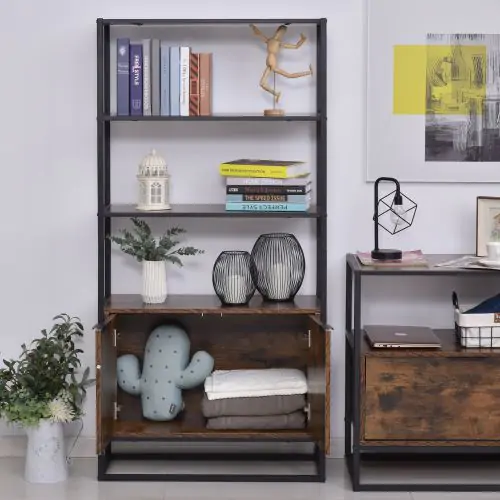  Particle Board 4-Tier Display Cabinet Oak/Black