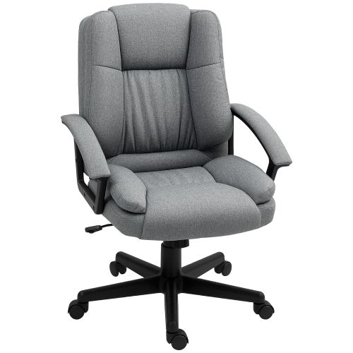 HOMCOM Linen Look Padded Office Chair Grey