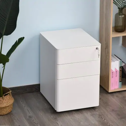 Vinsetto Metal 3-Drawer Filing Cabinet w/ Lock White