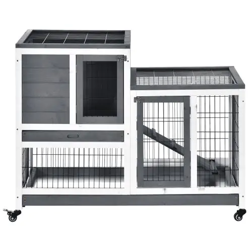  Small Animals 2-Tier Fir Wood Rabbit Hutch Indoor Grey