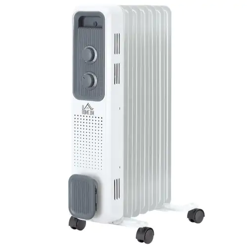  Oil Filled Radiator Seven Fin Portable Heater w/ Three Heat Settings, White