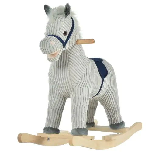  Kids Ride On Ribbed Plush Rocking Horse w/ Sound Grey