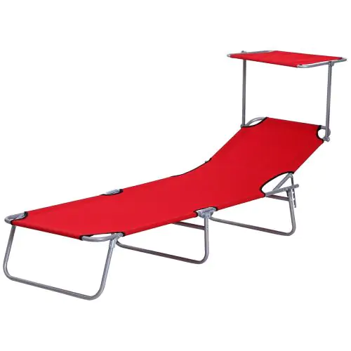 Outsunny Folding Sun Lounger, Lounge Chairs Reclining Sleeping Bed with Adjustable Sun Shade Awning for Beach, Patio