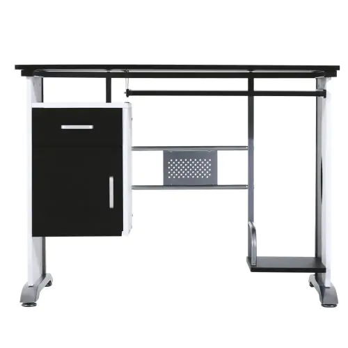  Computer Desk Home Office Workstation with Sliding Keyboard Tray Storage Drawers and Host Box Shelf 100Lx52Wx75H cm-Black