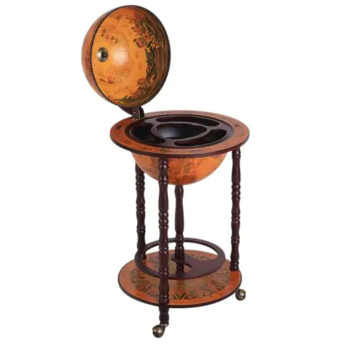  Globe Wine Trolley W/ 3 Wheels-Dark Red