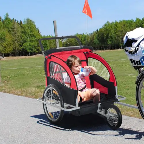  2 in 1 Collapsible Bike Trailer 2-Seater Child Stroller Baby Jogger with Pivot Wheel-Red