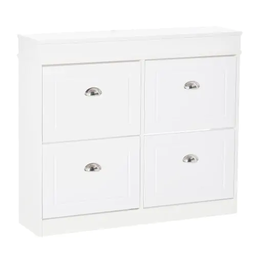  Shoe Cabinet with 4 Flip Drawers Storage Cupboard with Adjustable Shelf White