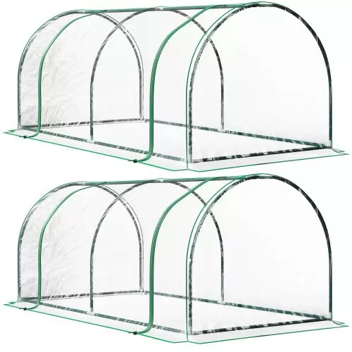 Outsunny Set of 2 Tunnel Greenhouse, Green Grow House with Roll up Door, Steel Frame, Plastic Cover for Garden, Outdoor, 200 x 100 x 80cm, Clear