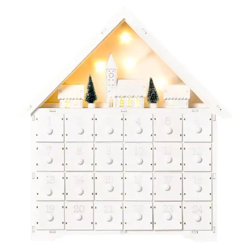 HOMCOM Christmas Advent Calendar, Light Up Wooden House w/ Countdown Drawer, Village