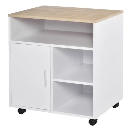  Multi-Storage Printer Unit Office Organisation w/ 5 Compartments Wheels White