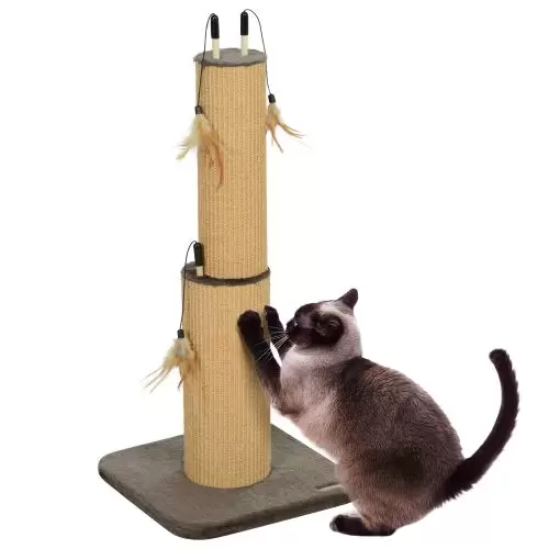 PawHut 78cm 2 in 1 Cat Scratching Post with 3 Toy Feathers, Brown