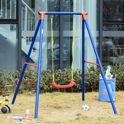 Outsunny Metal Swing Set w/ Adjustable Rope Heavy Duty A-Frame Stand Outdoor Playset