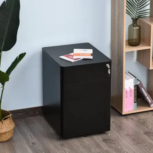 Vinsetto Metal 3-Drawer Filing Cabinet w/ Lock Black