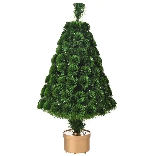 HOMCOM 3FT Prelit Artificial Christmas Tree Fiber Optic LED Light Tabletop Decoration