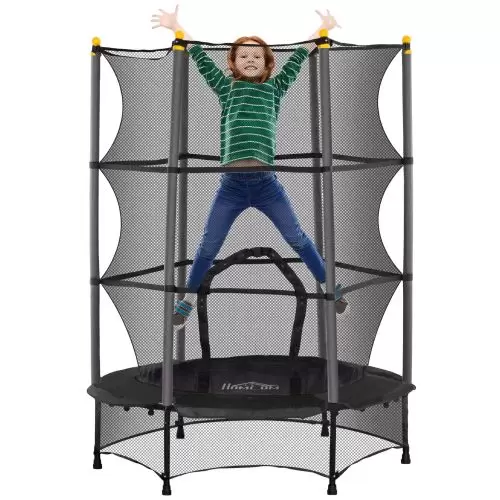 HOMCOM 4.6FT 55" Kids Trampoline with Safety Enclosure, Outdoor Indoor Use, for Ages 3 10 Years, Black