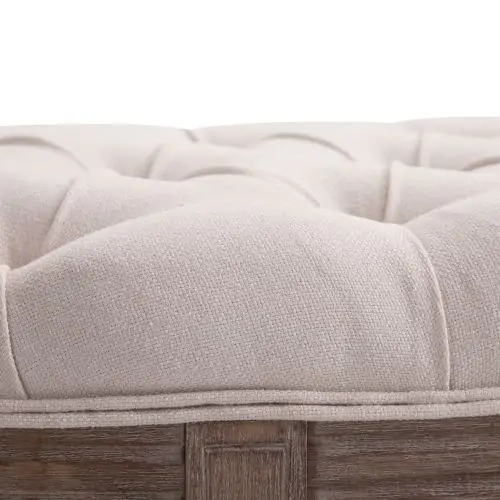  Rubber Wood Tufted Half-Circle Footstool Cream