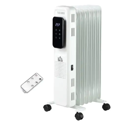  1630W Oil Filled Radiator, 11 Fin Portable Heater w/ Timer Remote Control White