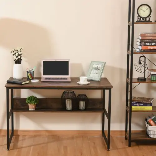  Metal Frame 2-Tier Office Desk Black/Brown