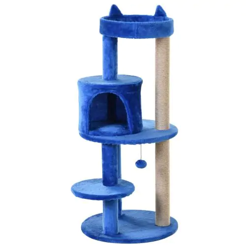  Cats 3-Tier Sisal Rope Scratching Post w/ Dangle Toy Blue