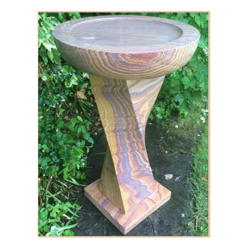 Eastern Rainbow Sandstone Birdbath With Twisted Column & Plinth (82x45x45)