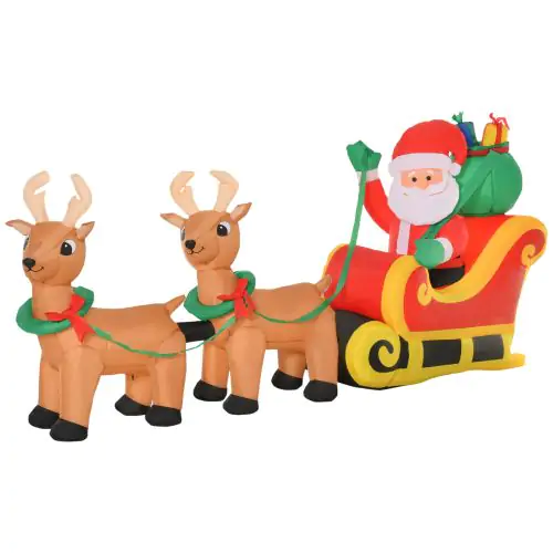 HOMCOM 1.1m Christmas Inflatable Santa Claus on Sleigh, LED Lighted Party Decoration