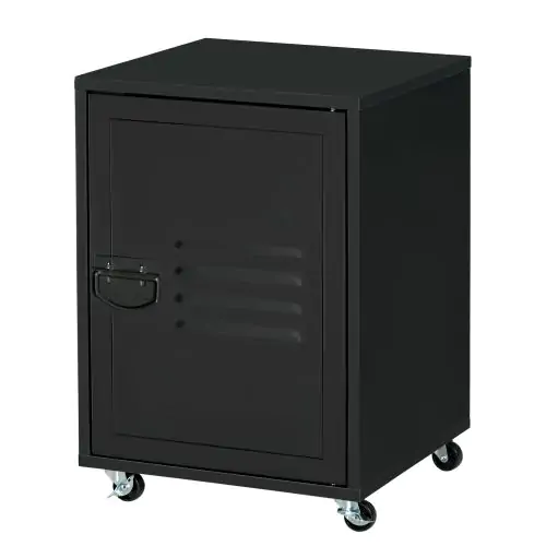 Rolling Storage Cabinet File Cabinet With Adjustable Shelf, Metal Door Black