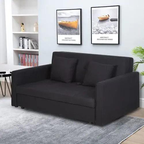  Polycotton 2-Seater Sofa Bed w/ Pillows Dark Grey