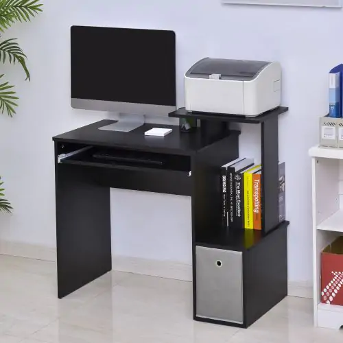  Computer Desk with Sliding Keyboard Tray Storage Drawer Shelf Workstation Black