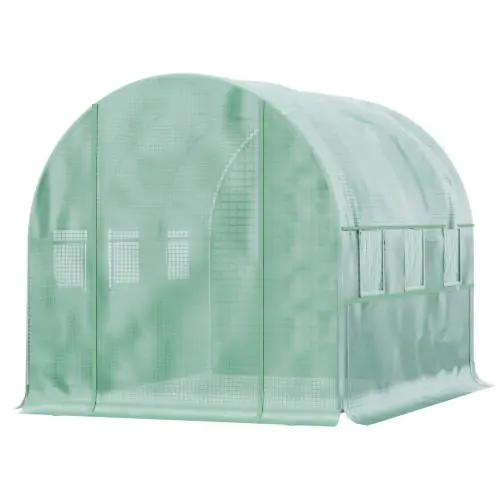 Outsunny Walk In Greenhouse, Garden Polytunnel with PE Cover, Zipped Roll Up Door and 6 Mesh Windows, 3x2x2m, Green