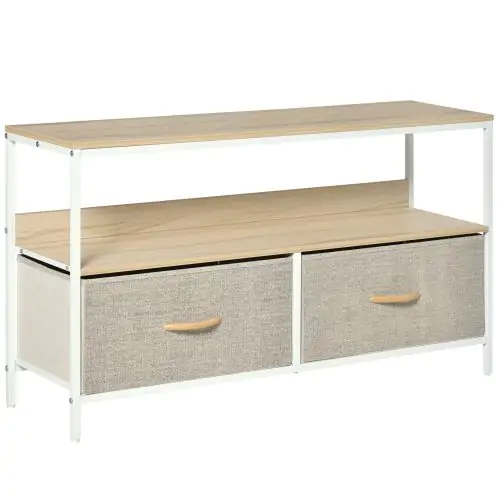  TV Cabinet, TV Console Unit W/ Foldable Linen Drawers, TV Stand Maple Colour