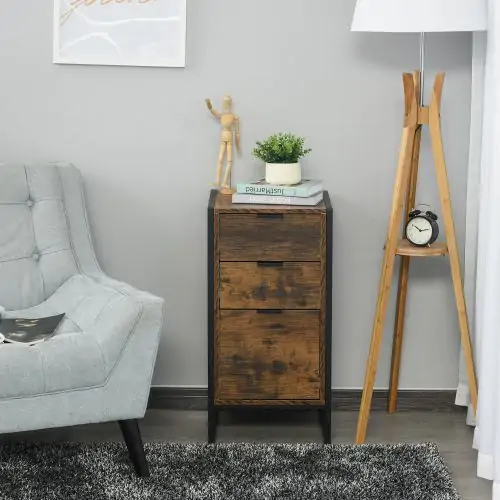  Particle Board 3-Tier Industrial Chest of Drawers Brown