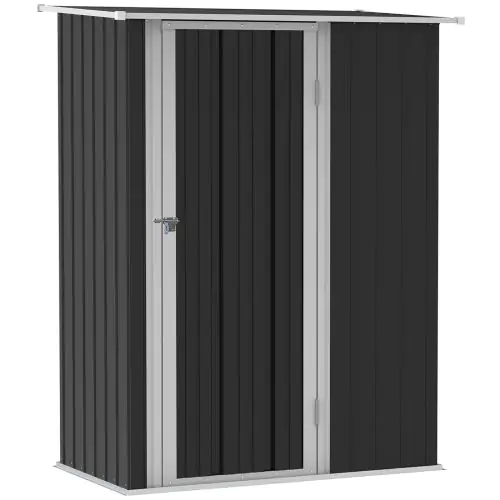 Outsunny Garden Storage Shed, Outdoor Tool Shed with Sloped Roof, Lockable Door for Equipment, Bikes, Grey, 142 x 84 x 189cm