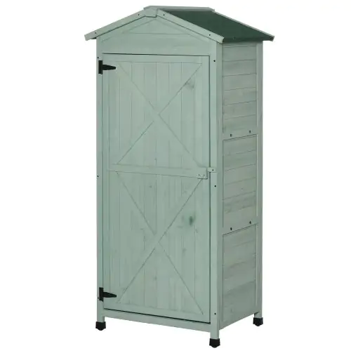  Wooden Garden Cabinet 3-Tier Storage Shed Lockable Organizer w/ Hooks Foot Pad