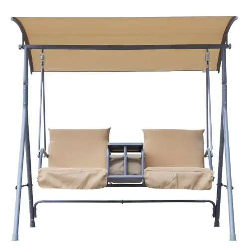  Outdoor Love Seat Swing Chair, Steel-Beige