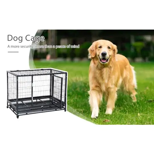  Metal Kennel Cage W/Wheels and Crate Tray, 95Lx61.5Wx68.5H cm