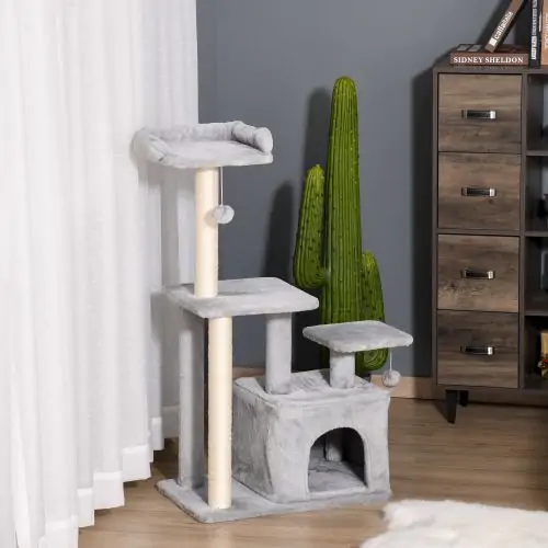  Cat Tree Tower w/ Scratching Posts Sisal Hanging Ball Condo 60 x 40 x 114cm