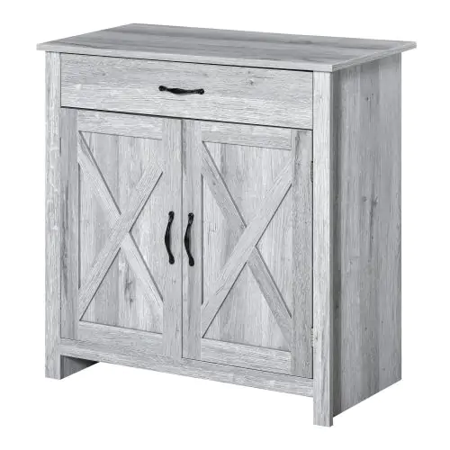 Farmhouse Barn Door Sideboard Buffet Storage Cabinet Coffee Bar Grey