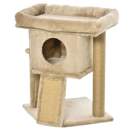  Cat Tree Tower w/ Jute Scratching Pad Ball Toy Condo 66 x 38 x 88cm Coffee