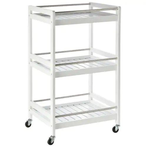  Pine Wood 3-Tier Kitchen Trolley White