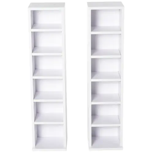  Set of 2 CD Media Display Shelf Unit Tower Rack w/ Adjustable Shelves Anti-Tipping Bookcase Storage Organiser Home Office White